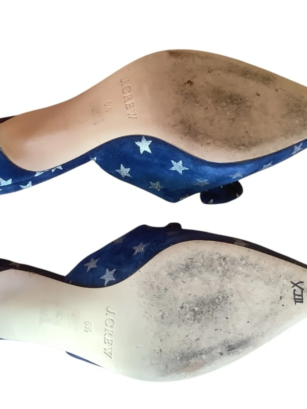 J.Crew Blue Star Print Suede Mules Kitten Heel Slip On Size 6.5